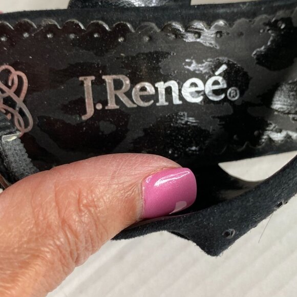 J Reneé NWOB Black Suede Rhinestone Embellished Cone Heel  Sandals  Size 10W - Picture 3 of 8